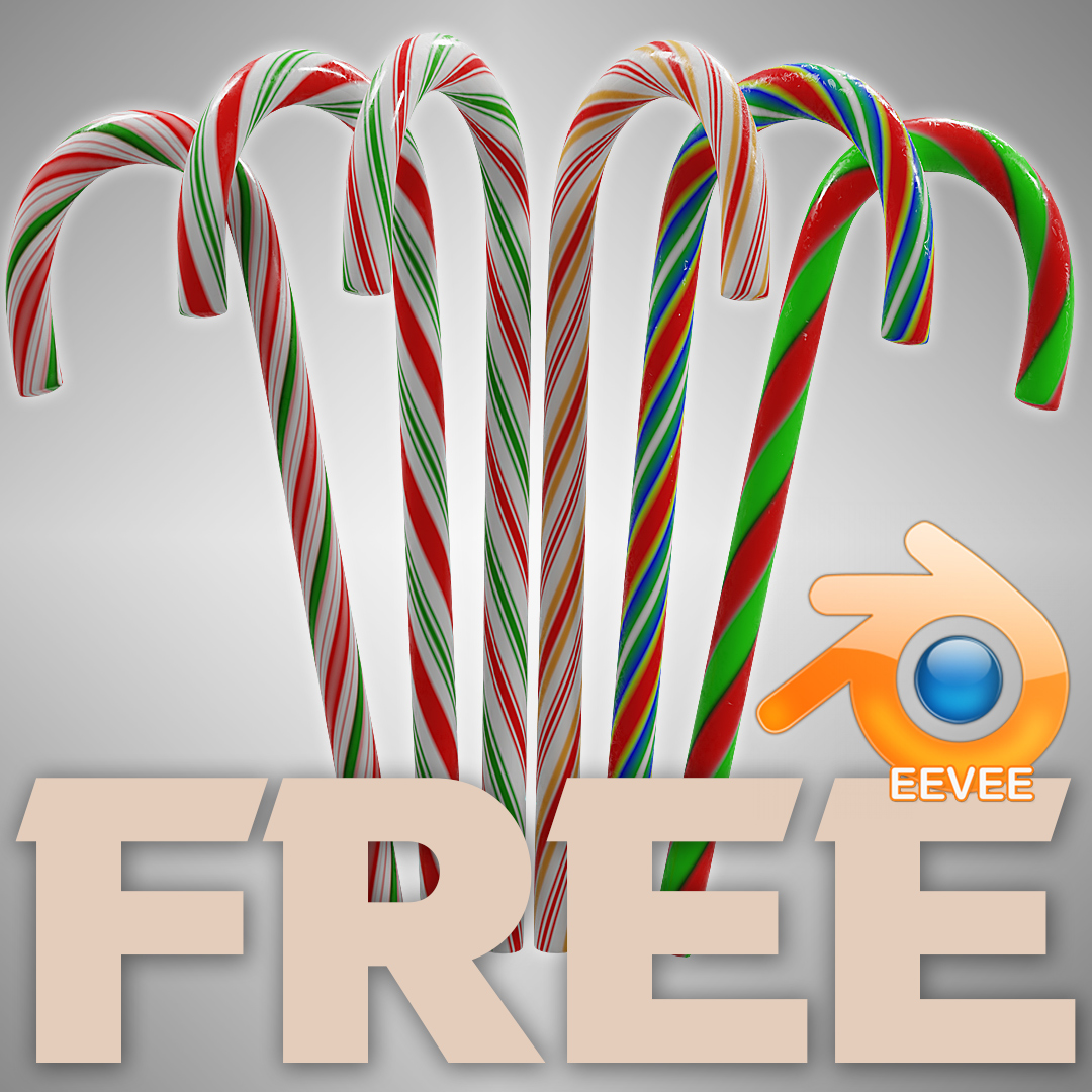 Low Poly Candy Canes With Procedural Materials preview image 1